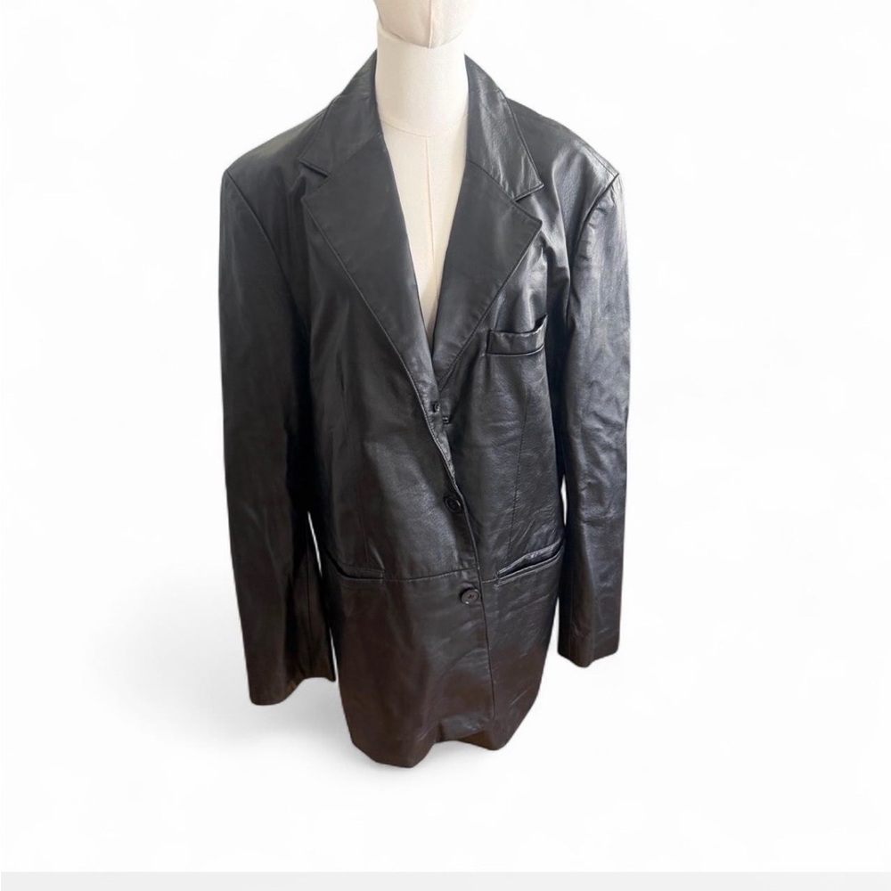 Classic Black Leather Blazer Jacket - Women's